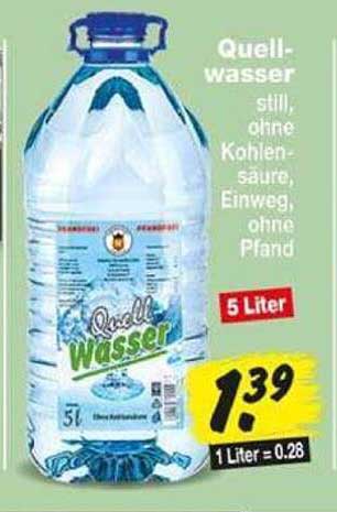 Quellwasser still, ohne Kohlensäure, Einweg, ohne Pfand