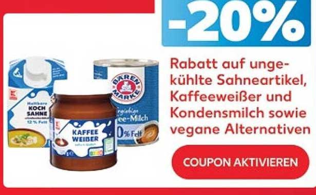 Rabatt auf ungekühlte Sahneartikel, Kaffeeweißer und Kondensmilch sowie vegane Alternativen