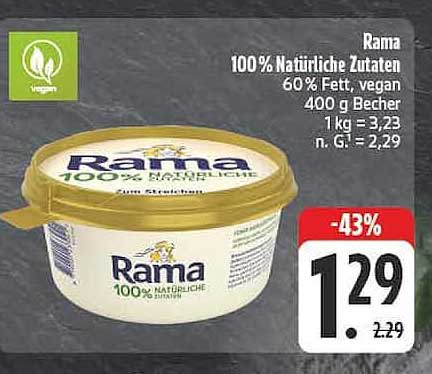Rama 100 % Natürliche Zutaten 60 % Fett, vegan 400 g Becher