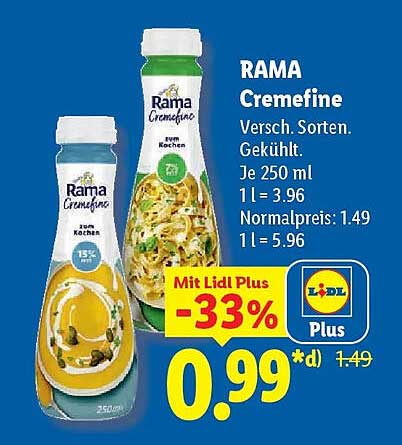 RAMA Cremfine Versch. Sorten. Gekühlt. Je 250 ml