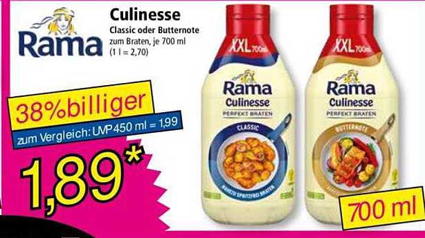 Rama Culinesse Classic oder Butternote zum Braten, je 700 ml