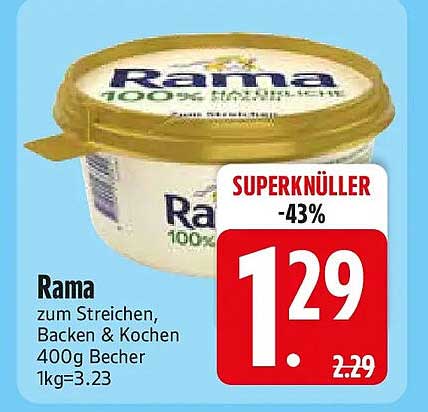 Rama zum Streichen, Backen & Kochen 400g Becher 1kg=3.23
