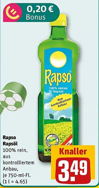 Rapso Rapsöl 100% rein, aus kontrolliertem Anbau, je 750-ml-Fl.