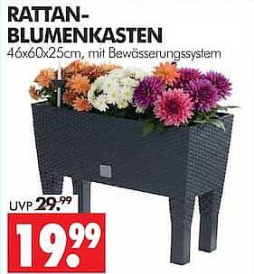 RATTAN-BLUMENKASTEN 46x60x25cm, mit Bewässerungssystem