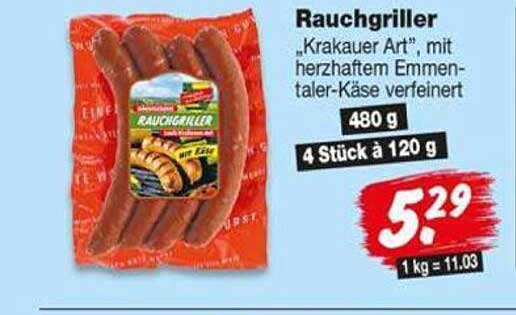 Rauchgriller „Krakauer Art“, mit herzhaftem Emmentaler-Käse verfeinert