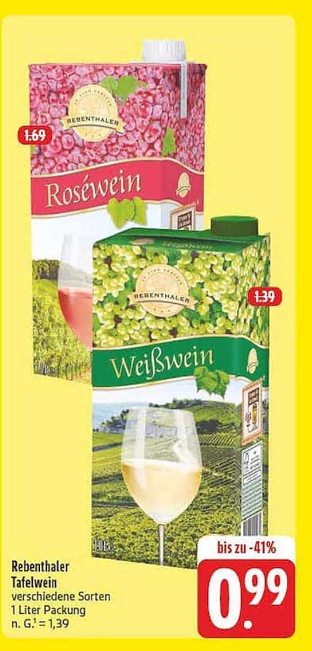 Rebenthaler Tafelwein verschiedene Sorten 1 Liter Packung