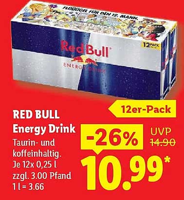 RED BULL Energy Drink Taurin- und koffeinhaltig. Je 12x 0,25 l zzgl. 3.00 Pfand 1 l = 3.66