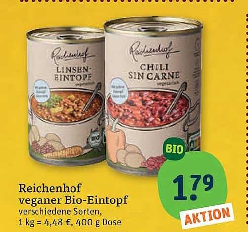 Reichenhof veganer Bio-Eintopf verschiedene Sorten, 1 kg = 4,48 €, 400 g Dose