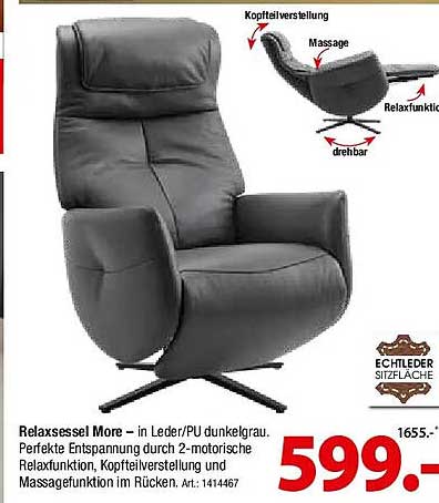 Relaxsessel More – in Leder/PU dunkelgrau.