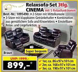 Relaxsofa-Set 3tlg. CINEMA mit 5 Relaxfunktionen