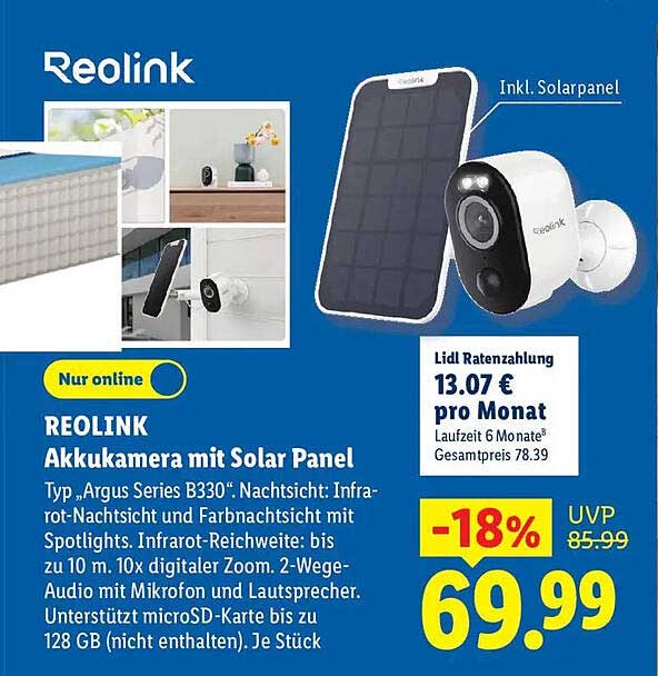 REOLINK Akkukamera mit Solar Panel
