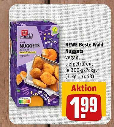 REWE Beste Wahl Nuggets vegan, tiefgefroren, je 300-g-Pckg. (1 kg = 6.63)