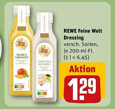 REWE Feine Welt Dressing versch. Sorten, je 200-ml-Fl. (1 l = 6.45)