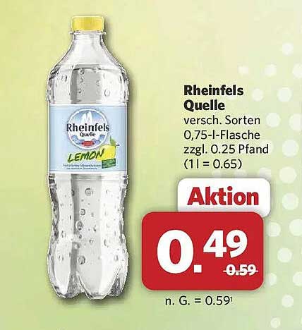 Rheinfels Quelle versch. Sorten 0,75-l-Flasche zzgl. 0.25 Pfand (1 l = 0.65)