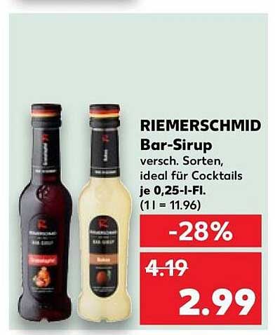 RIEMERSCHMID Bar-Sirup versch. Sorten, ideal für Cocktails je 0,25-l-Fl. (1 l = 11.96)