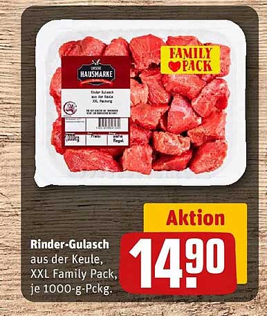 Rinder-Gulasch aus der Keule, XXL Family Pack, je 1000-g-Pckg.