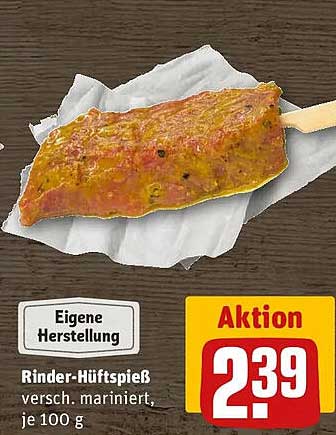 Rinder-Hüftspieß versch. mariniert, je 100 g