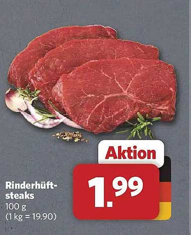 Rinderhüft-steaks 100 g (1 kg = 19.90)