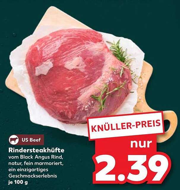 Rindersteakhüfte vom Black Angus Rind, natur, fein marmoriert, ein einzigartiges Geschmackserlebnis je 100 g