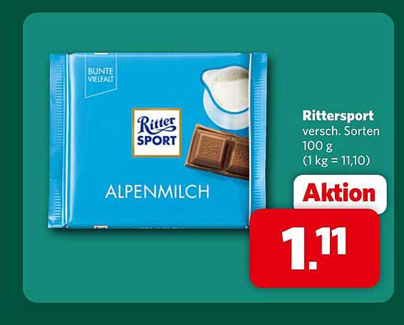 Rittersport versch. Sorten 100 g (1 kg = 11,10)