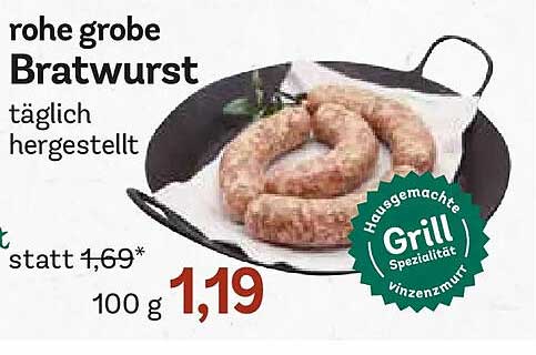 rohe grobe Bratwurst täglich hergestellt