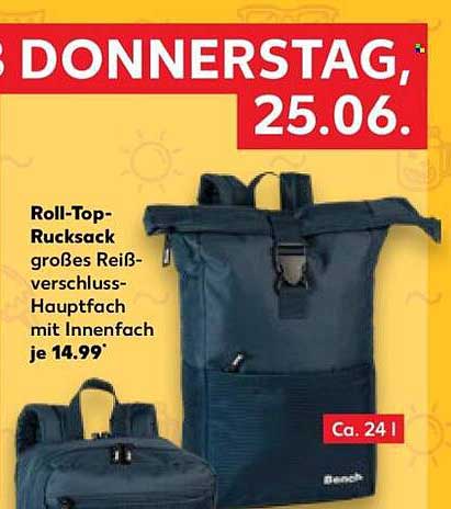 Roll-Top-Rucksack großes Reißverschluss-Hauptfach mit Innenfach je 14.99*