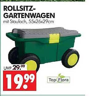 ROLLSITZ-GARTENWAGEN mit Stauraach, 55x26x29cm