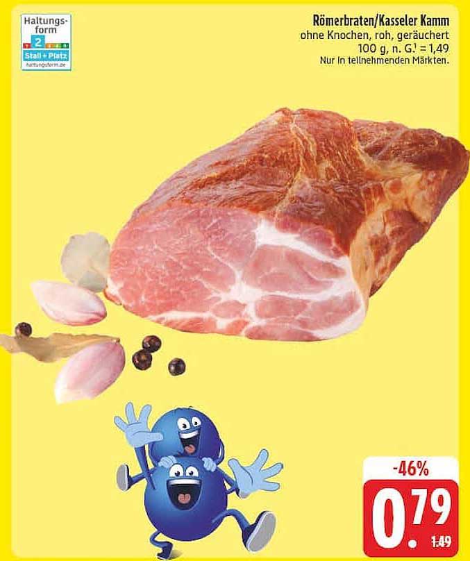 Römerbraten/Kasseler Kamm ohne Knochen, roh, geräuchert