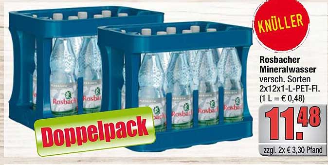 Rosbacher Mineralwasser versch. Sorten 2x12x1-L-PET-Fl. (1 L = € 0,48)