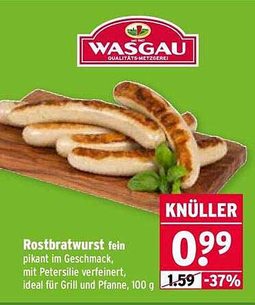 Rostbratwurst fein pikant im Geschmack, mit Petersilie verfeinert, ideal für Grill und Pfanne, 100 g