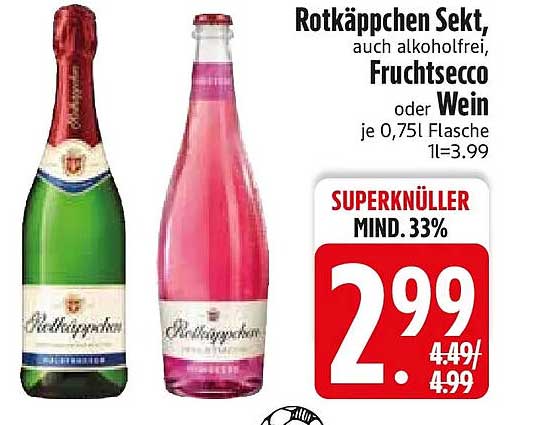 Rotkäppchen Sekt, auch alkoholfrei, Fruchtsecco oder Wein je 0,75l Flasche 1l=3,99