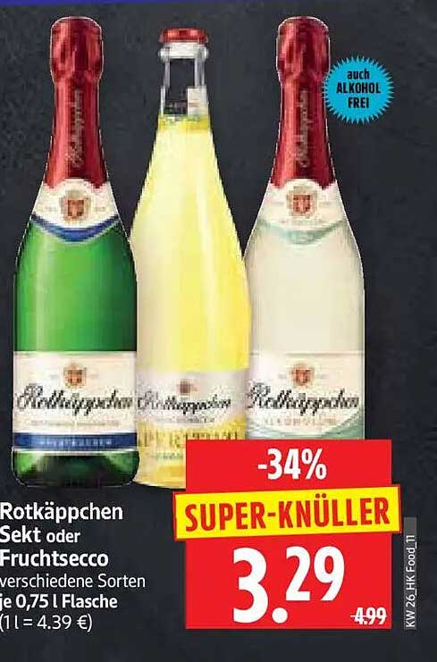 Rotkäppchen Sekt oder Fruchtsecco verschiedene Sorten je 0,75 l Flasche (1 l = 4,39 €)