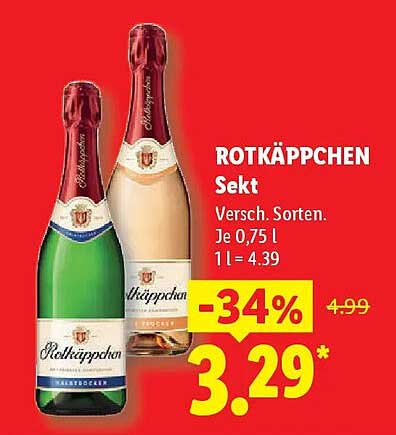 ROTKÄPPCHEN Sekt Versch. Sorten. Je 0,75 l 1 l = 4.39