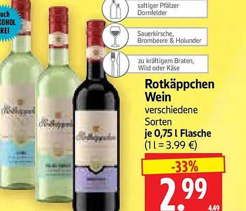 Rotkäppchen Wein verschiedene Sorten je 0,75 l Flasche (1 l = 3.99 €)