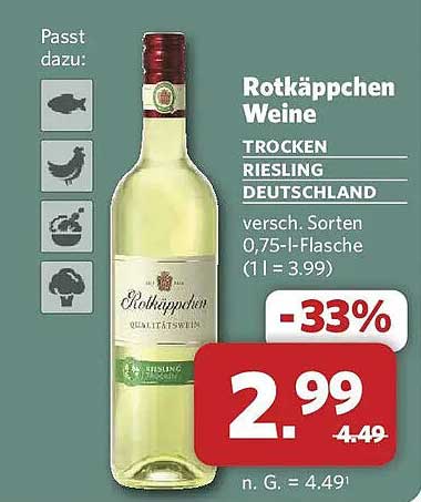 Rotkäppchen Weine TROCKEN RIESLING DEUTSCHLAND versch. Sorten 0,75-l-Flasche (1 l = 3.99)