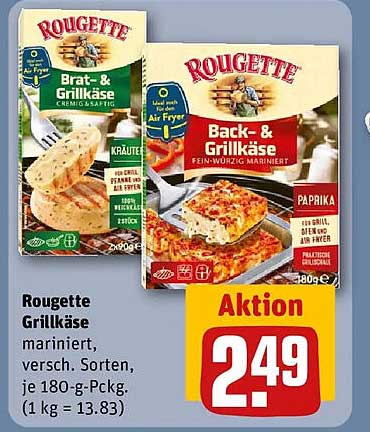 Rougette Grillkäse mariniert, versch. Sorten, je 180-g-Packg. (1 kg = 13.83)