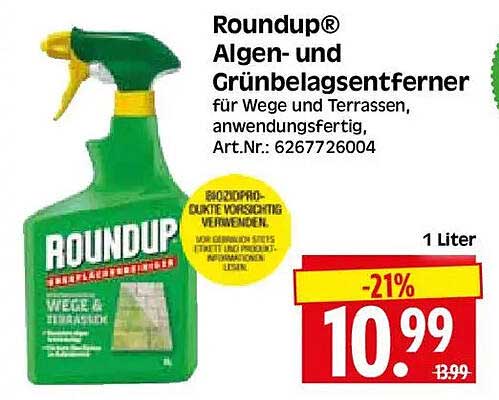 Roundup® Algen- und Grünbelagsentferner für Wege und Terrassen, anwendungsfertig, Art.Nr.: 6267726004