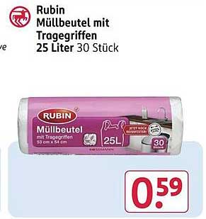 Rubin Müllbeutel mit Tragegriffen 25 Liter 30 Stück