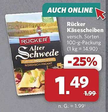 Rücker Käsescheiben versch. Sorten 100-g-Packung (1 kg = 14,90)
