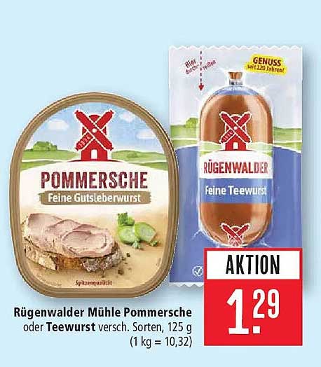 Rügenwalder Mühle Pommersche oder Teewurst versch. Sorten, 125 g (1 kg = 10,32)