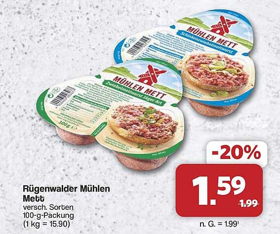 Rügenwalder Mühlen Mett versch. Sorten 100-g-Packung (1 kg = 15.90)