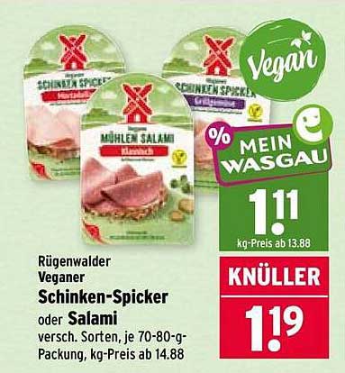 Rügenwalder Veganer Schinken-Spicker oder Salami