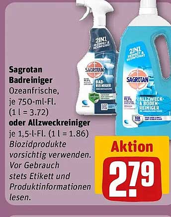 Sagrotan Badreiniger Ozeanfrische, je 750-ml-Fl. oder Allzweckreiniger je 1,5-l-Fl.