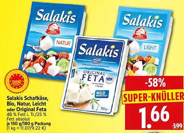 Salakis Schafkäse, Bio, Natur, Leicht oder Original Feta