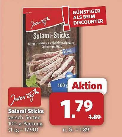 Salami-Sticks versch. Sorten 100-g-Packung (1 kg = 17,90)