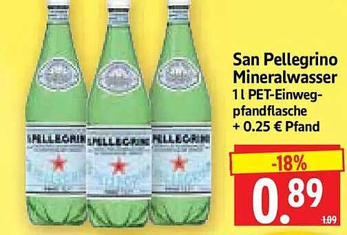San Pellegrino Mineralwasser 1l PET-Einweg-pfandflasche + 0.25 € Pfand