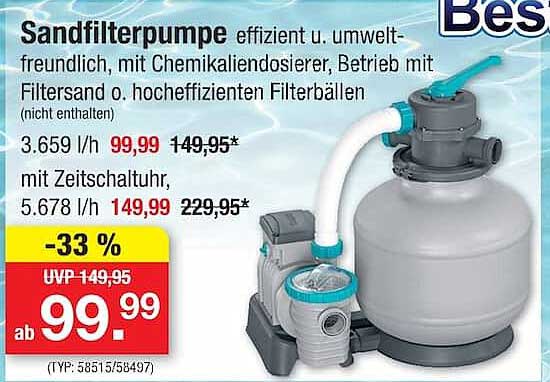 Sandfilterpumpe effizient u. umweltfreundlich, mit Chemikaliendosierer, Betrieb mit Filtersand o. hocheffizienten Filterbällen (nicht enthalten)