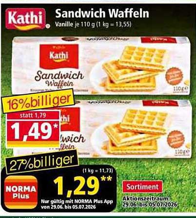 Sandwich Waffeln Vanille je 110 g (1 kg = 13,55)