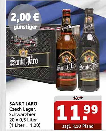 SANKT JARO Czech Lager, Schwarzbier 20 x 0,5 Liter (1 Liter = 1,20)