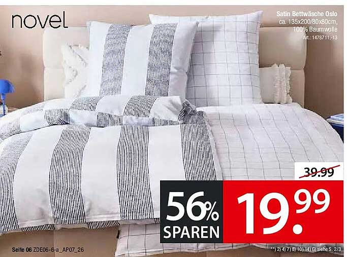 Satin Bettwäsche Oslo ca. 135x200/80x80cm, 100% Baumwolle